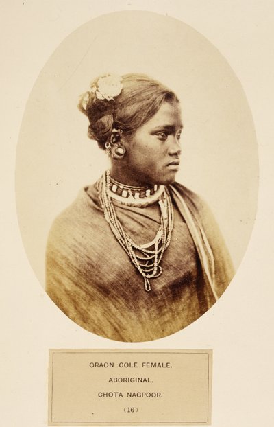 Oraon Cole Female, Aboriginal, Chota Nagpoor, from The People of India, by J. Forbes Watson, published 1868 by English Photographer